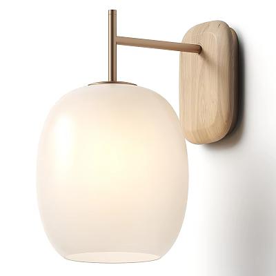 Modern Minimalist Wall Lamp With Wooden Base Metal Rod And White Spherical Lampshade 3d model