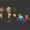 Diverse Green Plants with Tall and Short Trees Including Palms and Tropical Varieties