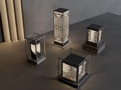 Decorative Outdoor Lights With Modern Lantern Design Geometric Patterns And Metal Frames 3d model