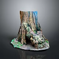 Realistic Natural Tree Stump With Detailed Bark Roots And Mossy Base