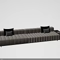 Modern Beige Fabric Sectional Sofa With Checkered Pillows And Side Tables 3d model