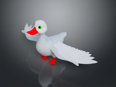 Cute White Duck Plush Toy with Red Beak Green Eyes Red Feet Spread Wings 3d model