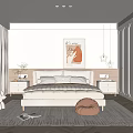 Modern Minimalist Bedroom Interior Design With Beige Bed Nightstands Artwork And Pendant Lights