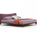 Modern Double Bed With Purple Headboard Wooden Frame Pillows And Patterned Bedspread 3d model