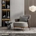 Elegant Gray Fabric Single Sofa With Marble Side Table Modern Wooden Wall And Pendant Light