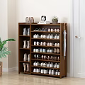 Wooden Shoe Cabinet with Multiple Shelves Handbag Clock Potted Plant and Umbrella
