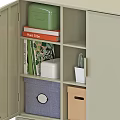 Modern Light Beige Console Cabinet With Two Doors Open Shelf Cactus And Storage Box 3d model