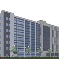 Modern Office Building Exterior Design With Glass Windows Multiple Floors And Green Lawn