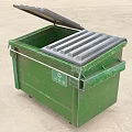 Green Metal Trash Bin With Open Lid And RM 03 Label On Concrete Ground