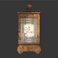 Wooden Lantern Shaped Furniture With Lattice Panels Top Knob And Intricate Patterned Glass Shade