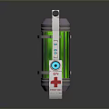 Space Astronaut Life Support Medical Device With Green Cylinder And Red Cross