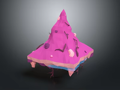 Low Poly 3D Structure With Pink Spiked Top Blue Layered Base And Black Lines 3d model