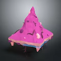 Low Poly 3D Structure With Pink Spiked Top Blue Layered Base And Black Lines