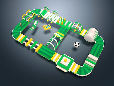 Kids Playground Equipment Green And Yellow With Spiral Track Platforms Soccer Ball And Dice Elements 3d model