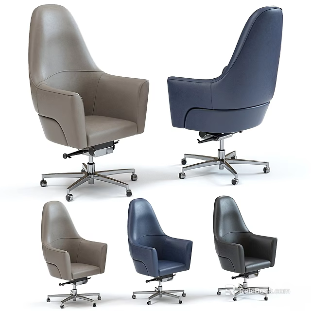 Modern Home Office Table and Chair Set with Swivel Base Wheels and Multiple Colors 3d model 