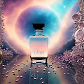 Dior Perfume Bottle Surrounded By Pink Flowers And Cosmic Background