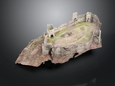 Ancient Castle Ruin Model With Stone Walls And Grass Covered Terrain 3d model