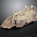 Ancient Castle Ruin Model With Stone Walls And Grass Covered Terrain