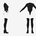 Black Fitted Long Sleeve Bodysuit With Knee High Socks Set