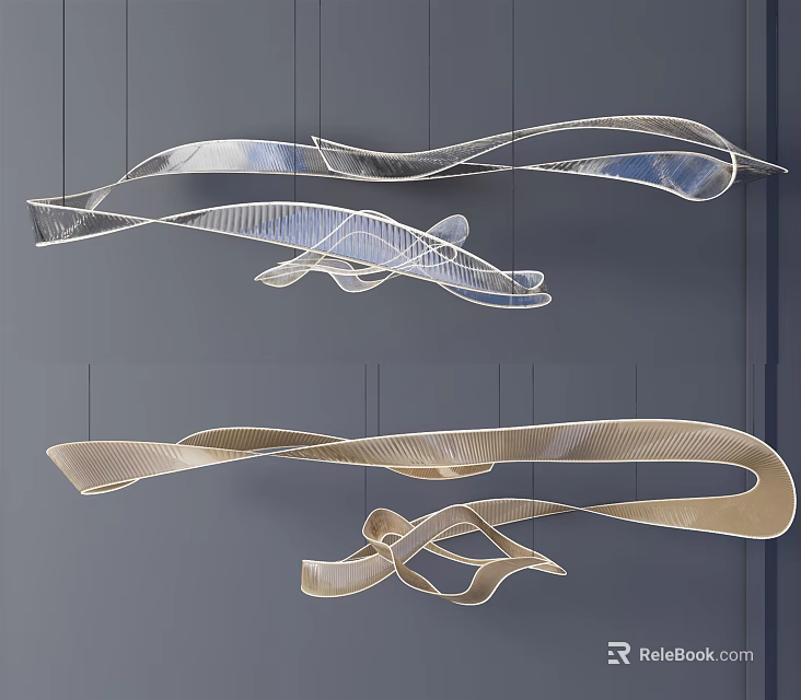 Modern Unique Shaped Pendant Light with Curved Metal Structure for Contemporary Interior Decoration 3d model 