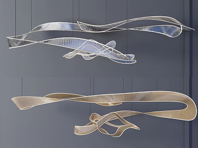 Modern Unique Shaped Pendant Light with Curved Metal Structure for Contemporary Interior Decoration 3d model