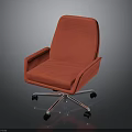 Red Office Chair With Padded Armrests And Swivel Wheels On Metal Base