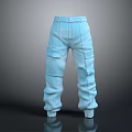 Casual Blue Cargo Pants With Multiple Pockets And Elastic Cuffs Design 3d model