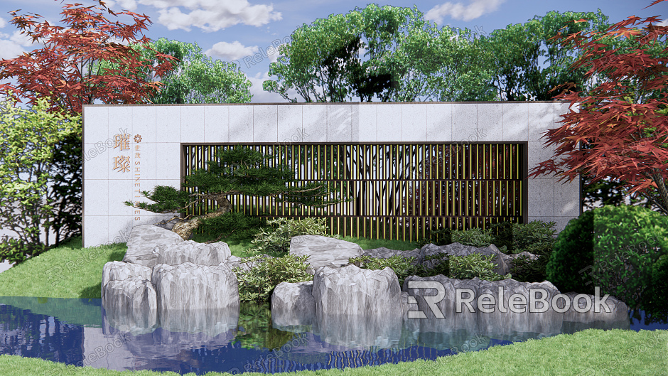 New Chinese style landscape wall grid waterscape wall model