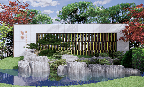 New Chinese style landscape wall grid waterscape wall 3d model