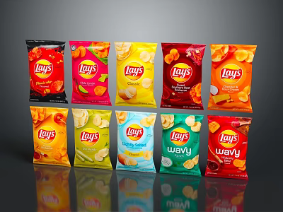 Lays Potato Chips With Assorted Flavors And Colorful Packaging 3d model