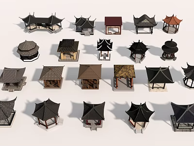 Chinese Traditional Pavilion 3D Models With Various Roof Styles And Structures 3d model