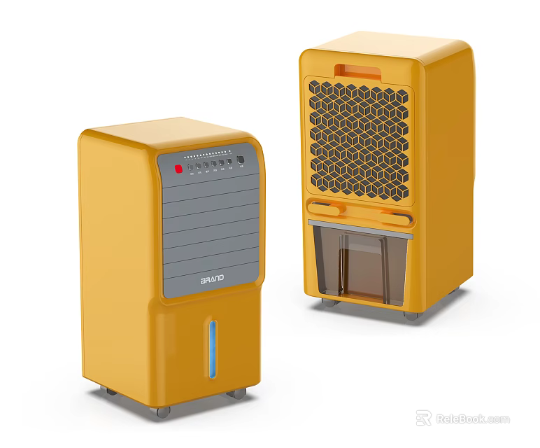 Yellow Air Cooler Fans With Modern Design Control Panel And Water Tank 3d model 