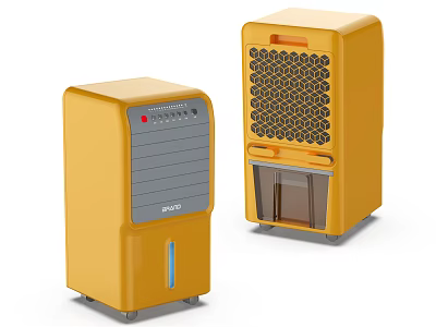 Yellow Air Cooler Fans With Modern Design Control Panel And Water Tank 3d model