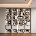 Modern Decorative Cabinet with Black and White Pattern Shelves and Drawers in Living Room Interior