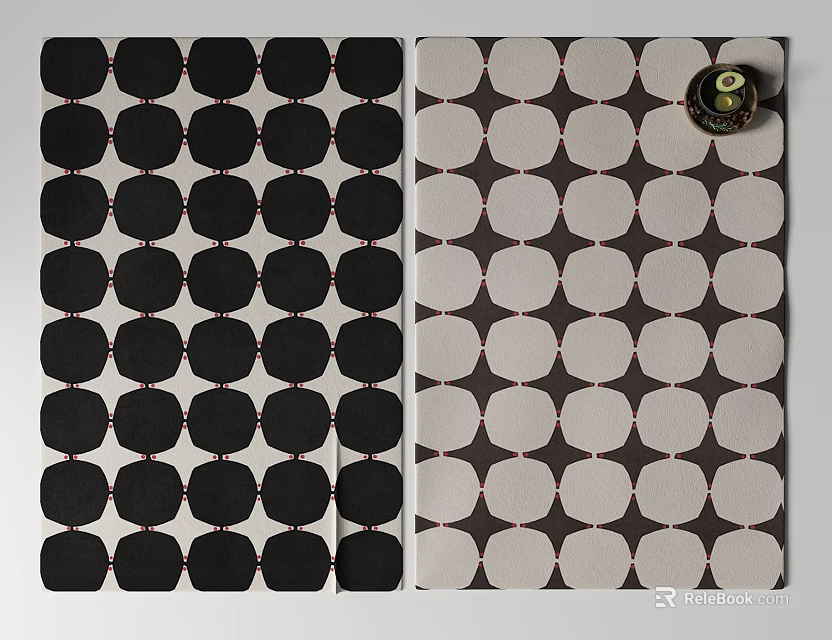 Square Rugs With Circular Patterns In Black White And Brown Colors 3d model 