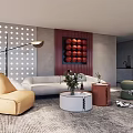 Modern Living Room Interior Design With Sofa Coffee Table Floor Lamp And Decorative Wall