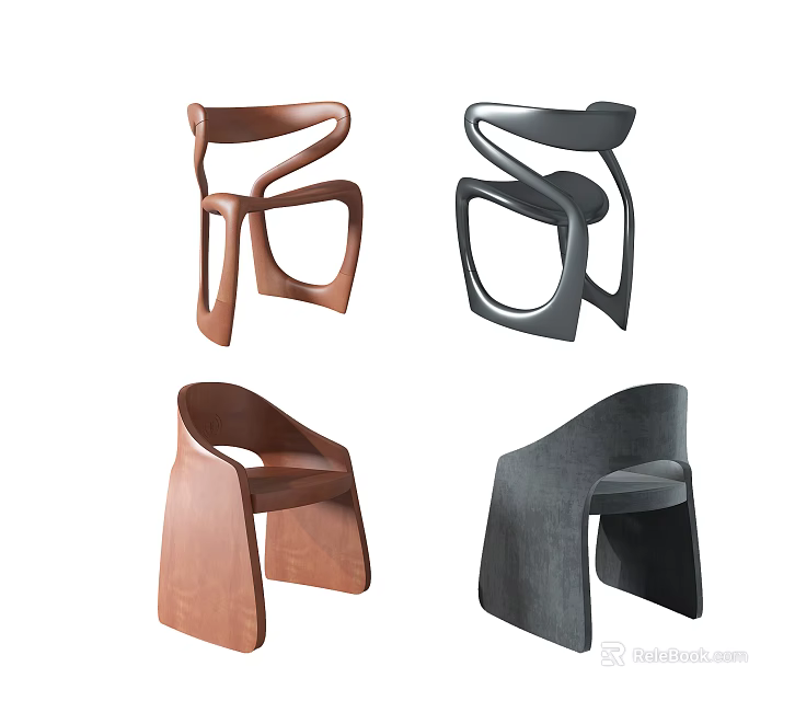 Modern Single Chair Designs With Unique Shapes And Various Materials For Home 3d model 