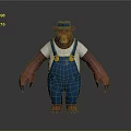 Cartoon Bear Character In Blue Hat White T-Shirt And Blue Overalls With Claws Standing Pose