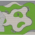Garden Landscape Design With Lush Green Lawn Areas Winding Stone Paved Paths And Scattered Stones