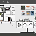 Modern White Interior With Wall Mounted Cabinets Books Green Plant And Lamp