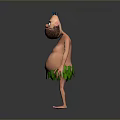 Animated Game Movie Character With Brown Beard Blue Top Green Leaf Shorts on Gray Background
