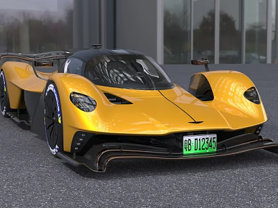 Yellow Modern Supercar With Aerodynamic Body And Green License Plate 3d model