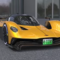 Yellow Modern Supercar With Aerodynamic Body And Green License Plate