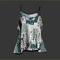 Bohemian Style Patchwork Camisole Top With Green And White Printed Patterns 3d model