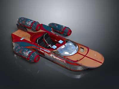 Futuristic Red Blue Sci Fi Spaceship With Transparent Cockpit And Multiple Thrusters 3d model