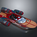 Futuristic Red Blue Sci Fi Spaceship With Transparent Cockpit And Multiple Thrusters