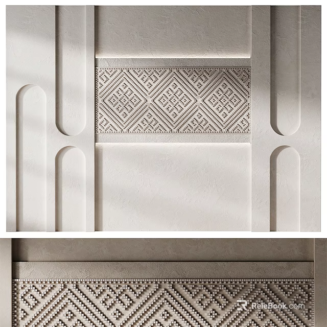 Minimalist Textured Wall Design With Intricate Geometric Patterns And Plaster Decorative Mouldings 3d model 