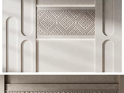 Minimalist Textured Wall Design With Intricate Geometric Patterns And Plaster Decorative Mouldings 3d model