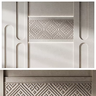 Minimalist Textured Wall Design With Intricate Geometric Patterns And Plaster Decorative Mouldings 3d model