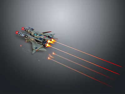 Futuristic Sci Fi Toy Airplane Model With Red Laser Beams Engine Flames And Wing Details 3d model